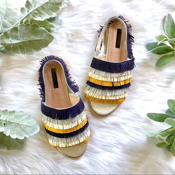 ASOS Shoes - NWT ASOS Mustard Navy Multi Fringe Flat Sandals